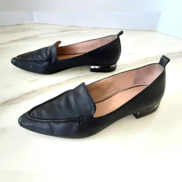 FRANCO SARTO Susie Soft Grain Leather Silver Accent Heel Pointed Toe Flats Sz 9M - Picture 1 of 10
